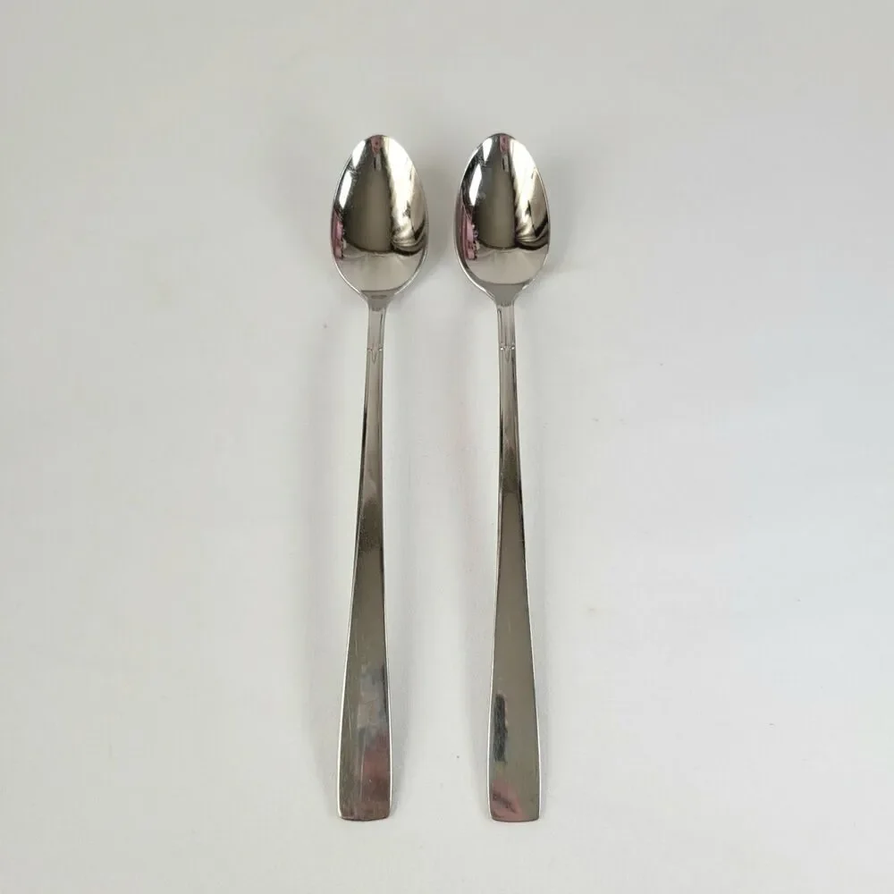Oneida Satin Accent Stainless Flatware Set 2 Iced Tea Spoons Oneidacraft USA 7.5